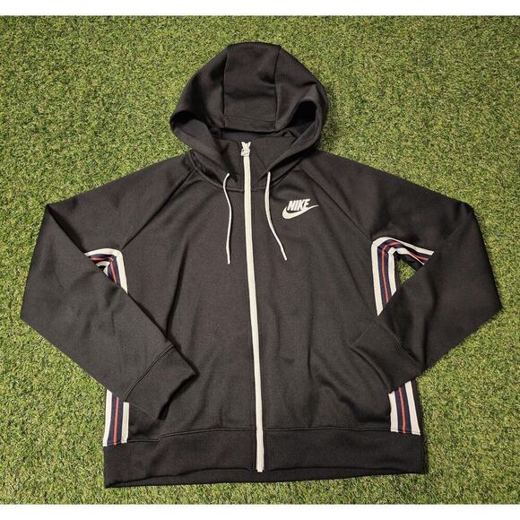 Nike Hoodie Womens Large Black Tracksuit Jacket Full Zip Sportswear Hooded - Picture 1 of 7